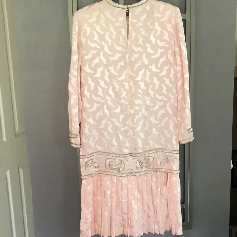 VINTAGE Deadstock Loehmann’s back room Pink silk beaded dress L - Picture 10 of 16